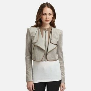 BCBG MAXAZRIA suede cropped jacket small beige